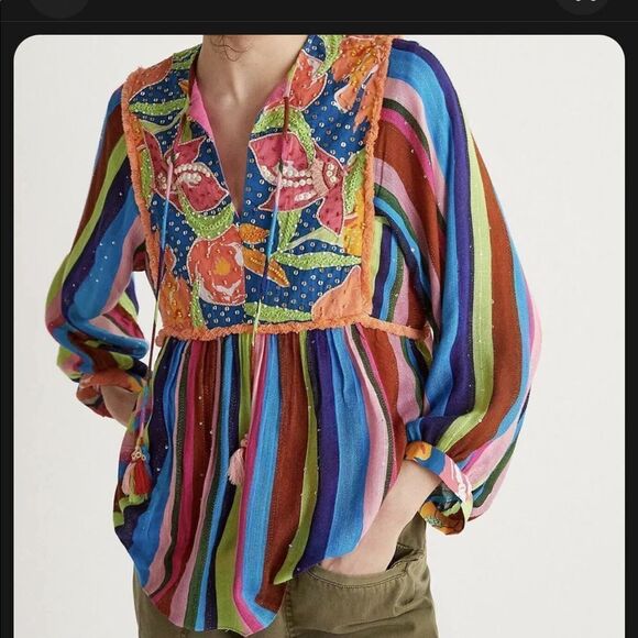 NWT Anthropologie Verb Pallavi Singhee Babydoll Blouse XS B-1285 - Picture 1 of 4